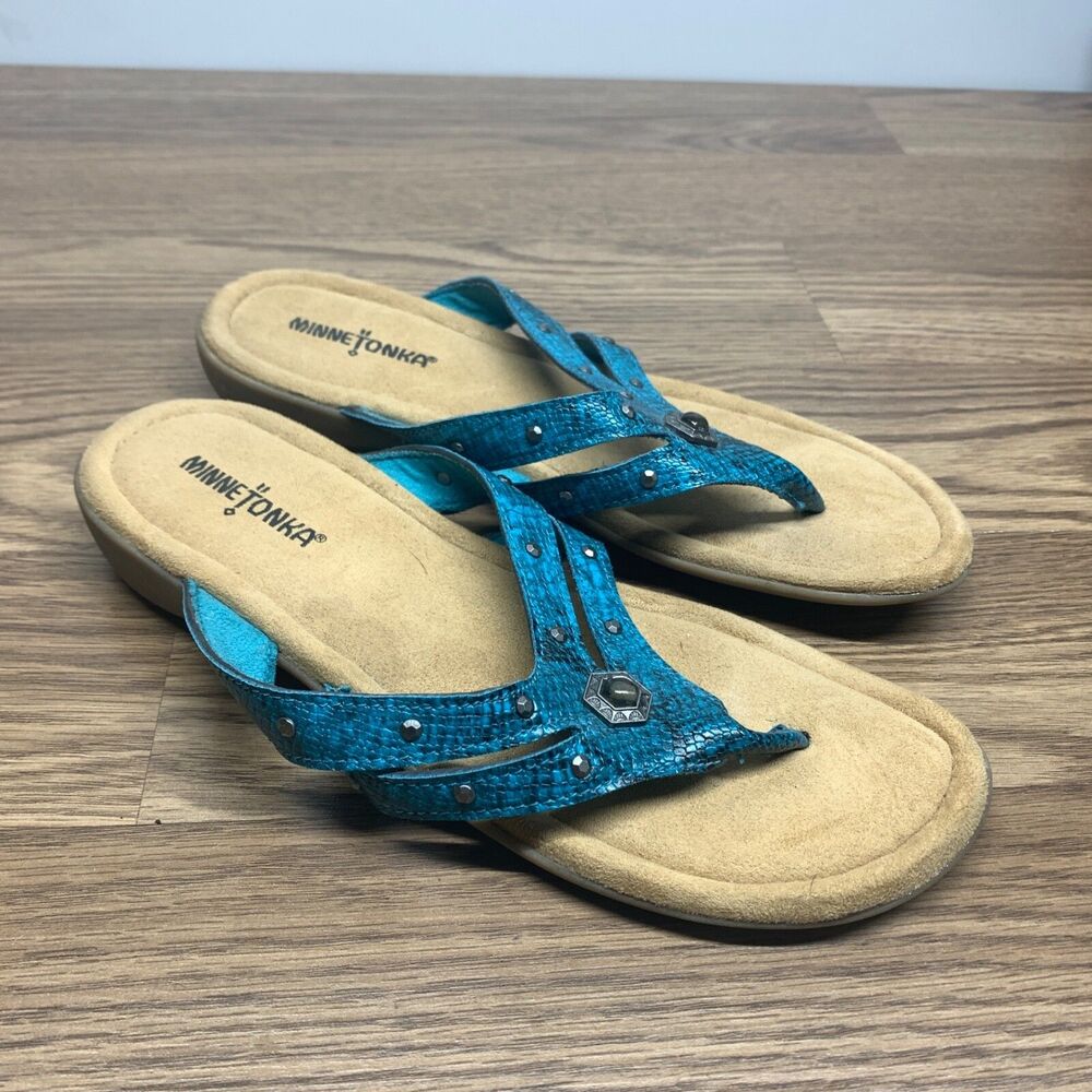 Minnetonka Women's Silverthorne 360 Thong Sandals Flip Flops Turquoise Size 10 W